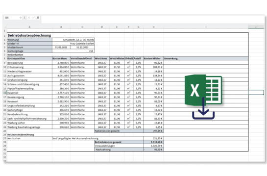 Nebenkostenabrechnung Excel Vorlage